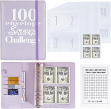 100 Sobres Carpeta Ahorro Dinero A5 Libro Reto de Ahorros Color Purpura Ahorro