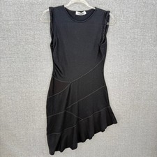 Valentino Sleeveless Asymmetrical Hem Wool Blend Knit Dress Women S Black Ruffle