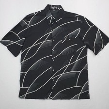 Vintage Alan Stuart Shirt Mens Large Black White Abstract Geometric Button Up