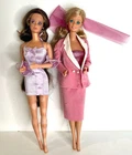 Vintage 1980s Barbie Doll Lot Day To Night Pink Suit Brunette Purple Dress