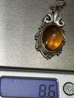 Vintage Sterling Silver Large Amber Pendant 2" Marked 925 — photo 6