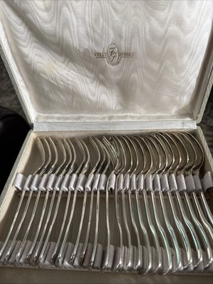 24 Piece Set Christofle Versailles Spoons, And Dessert Forks Silver Plated Box