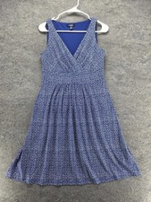Chaps Dress Womens M Blue Floral Fit  Flare Knee Length V-Neck Strappy