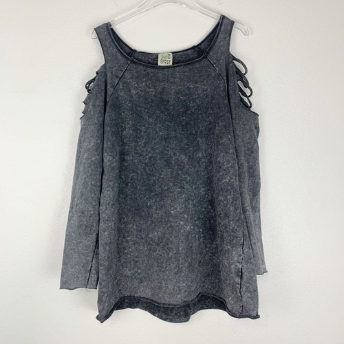 Jaded Gypsy Dress Womens S/M Mini Ripped Off The Shoulder Mineral Wash ...