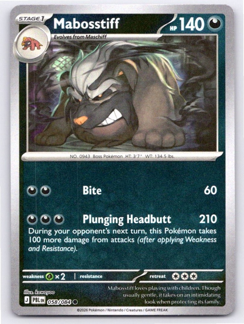 POKEMON MABOSSTIFF PITCH BLACK 058/084 REVERSE HOLO COMMON NM A9277 FREE S&H