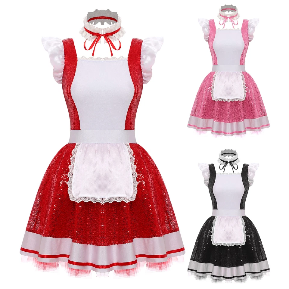 Mujeres Trajes Rave Juegos con disfraces Disfraces de criada Uniforme sin mangas Mini Vestido Elegante Foto 3 de 4