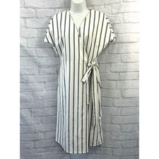 Vero Mode Wrap Dress Cream White & Black Striped Size M 12 14 Summer Holiday