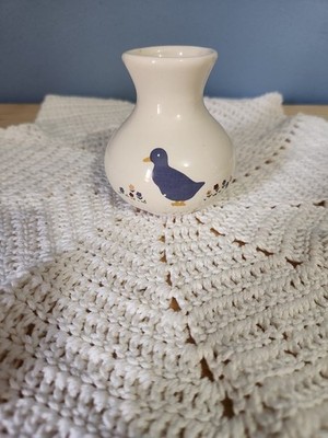 Small 3 1/4 Cream Vase Toothpick Holder With Blue Duck Flowers