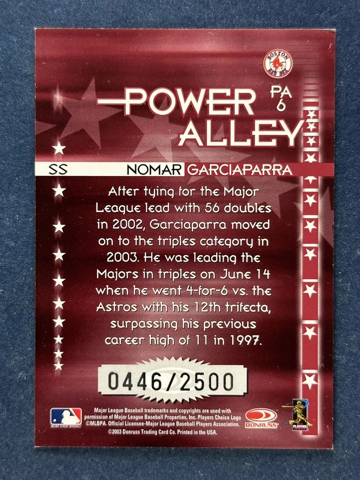 2004 Donruss Power Alley Red #PA6 Nomar Garciaparra Red Sox /2500 - Image 2 of 2