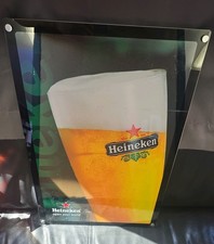Vintage Lighted Heineken Glass Of Beer Lucite & Chrome Sign 24" x 16"