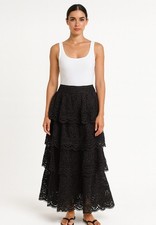 Zimmermann Accent Midi Skirt Size 2 /Au 12 /US 8 RRP $1200 Black Lace  Tiered
