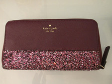 Kate Spade Greta Court Glitter Nelda Cityscape CHERRYWOOD Zip Around Wallet