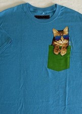Tony Hawk Cat Mens M Graphic TShirt Blue Aqua Short Sleeve Crew Neck Cotton/Poly
