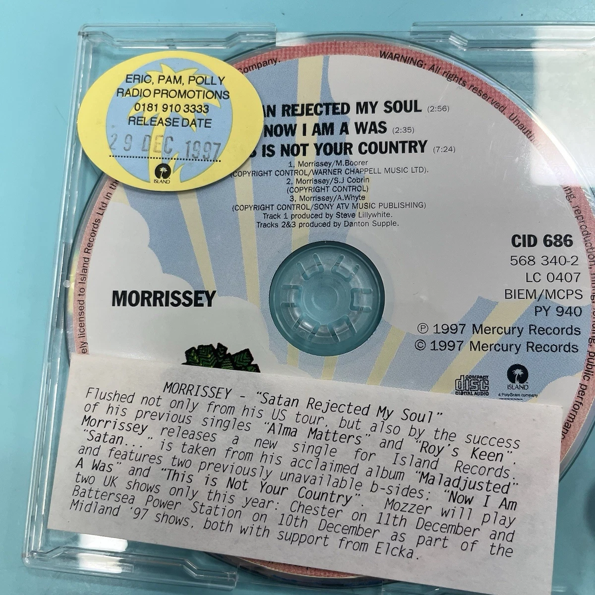 Morrissey Satan Rejected My Soul Promo CD With Rare Island Records Flyer Smiths
