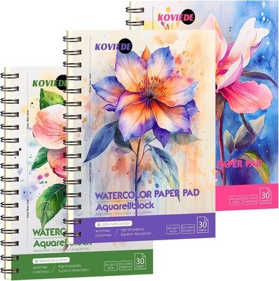100% Cotton Watercolor Paper Pad - 3 Pack (90 Sheets) 5.5''x8.5'' Cold Press, 1...