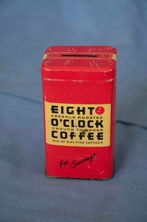 Vintage A&P Eight O'clock Coffee Tin Saving Bank Advertising Promotional