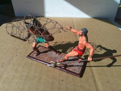 St Petersburg, Roman Gladiators battle diorama trident, studio painted, metal