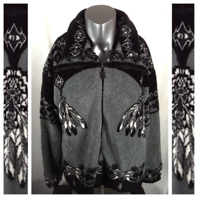 Vintage Milton Funwear Native Print Fleece Jacket Men s (XL) Tribal Design Gray