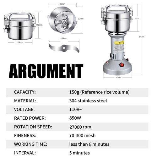 Grain Grinder Mill 150g Electric Stainless Steel Grain Grinder 850W High-spee... - Picture 2 of 6