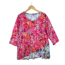 LOGO by Lori Goldstein Floral Print 3/4 Sleeve Tunic size 1X Pink/Blue