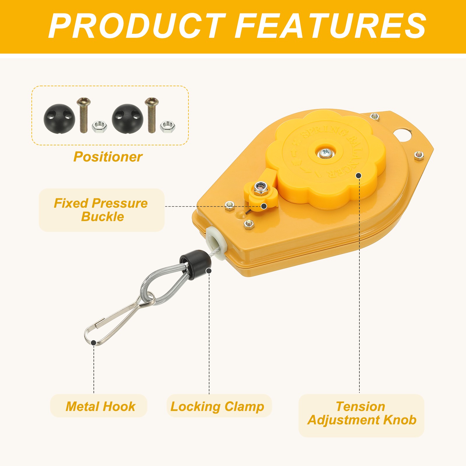 6.6-11lbs Retractable Spring Balancer 9.1 Feet Adjustable Spring Tool Yellow thumbnail 3