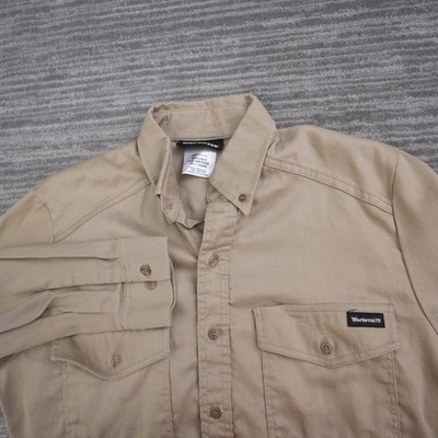 Workrite FR Shirt Button Up Mens Medium Khaki 6oz Amplitude Flame Resistant USA