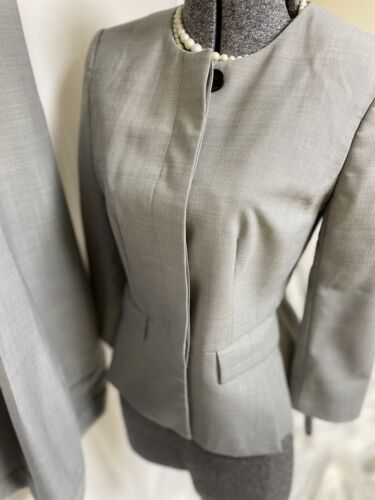 NEW Ann Taylor Pant Suit Size 2 Gray Two Piece Set Wool Stretch French Placket