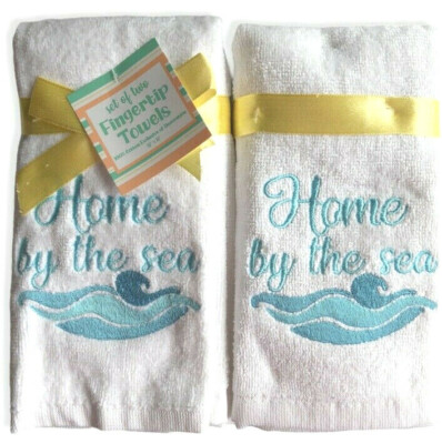 Nantucket Fingertip Towels Set of 2 Embroidered Wave Home by The Sea Beach House