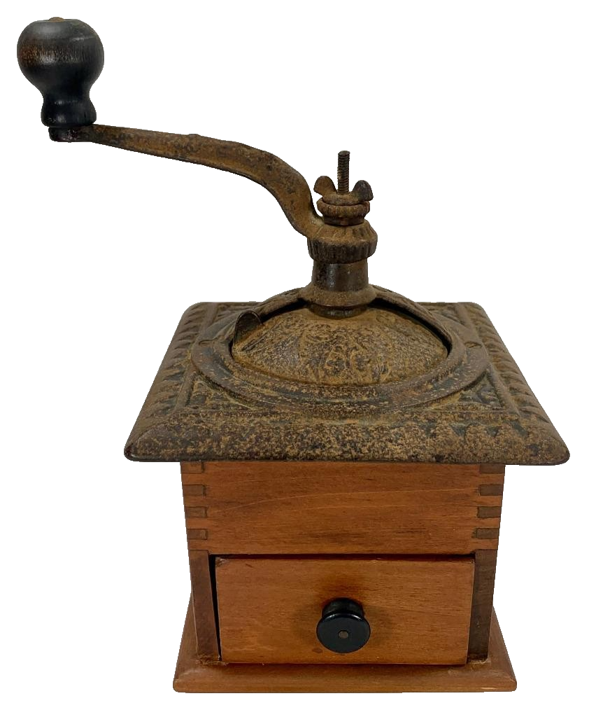 Coffee Grinder Mill Charles Parker Variant Antique Cast Iron Wood