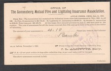 1913 postal card Sonnenberg Insurance Apple Creek OH to Harry Musser Smithville