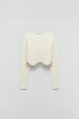 seamless rhinestone top white zara