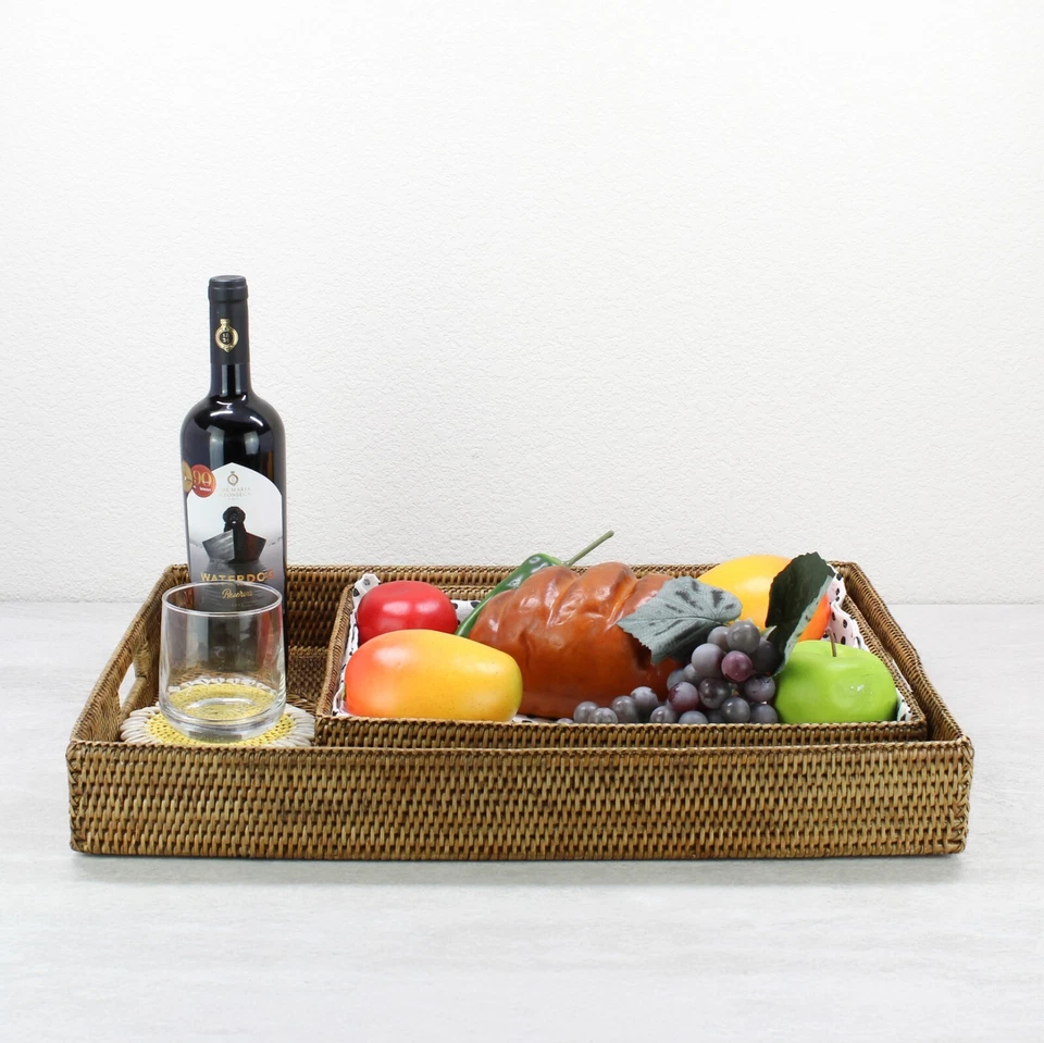 NEW Tight Woven Rectangle Rattan Tray for Luxury Homes- Extra Large, Honey Brown - Image 3 of 4