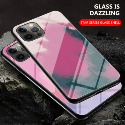 For iPhone 16 15 14 13 12 11 Pro Max Marble Pattern Glass Slim TPU Bumper Case