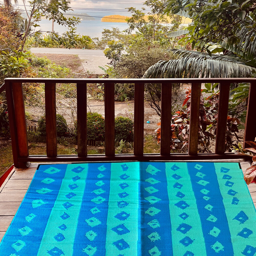 RECYCLED Plastic Outdoor Rug Roblocks Design, 1.8m Square Blue