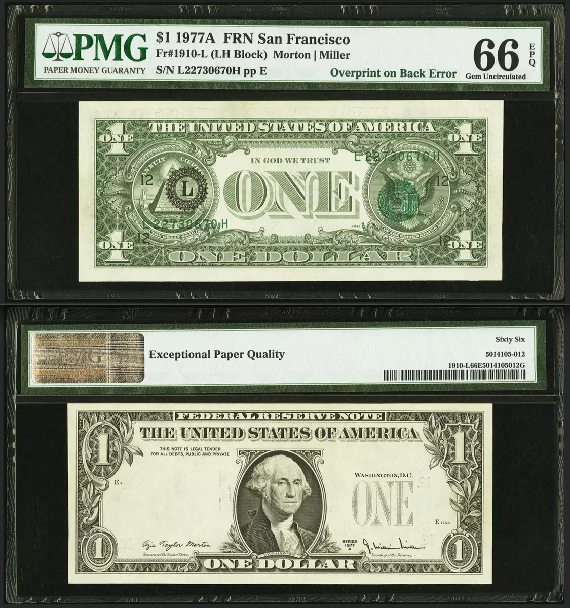 1977A PMG 66 EPQ Overprint on Back AKA Third Printing on Back RARE SLEEPER $1