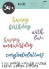 New Retired Sizzix Thinlits Script Sentiments 6pc 665089 Retail 15.99 S Drury