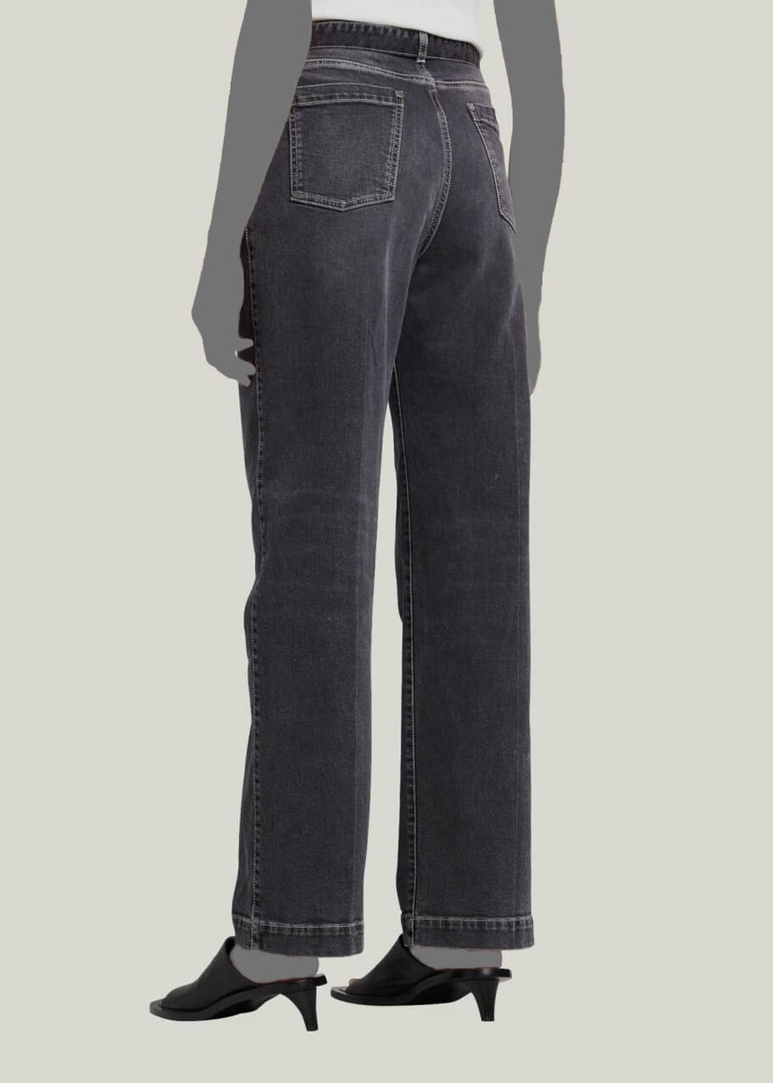 $790 PETER DO Women's Black Pleated Straight-Leg Belted Jeans Size