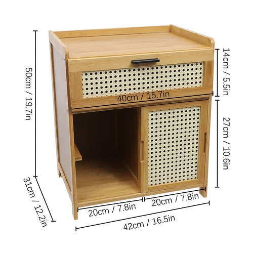 Nightstand Bamboo Bedroom Bedside Cabinet Storage Side Table Sliding Door Design - Picture 3 of 6
