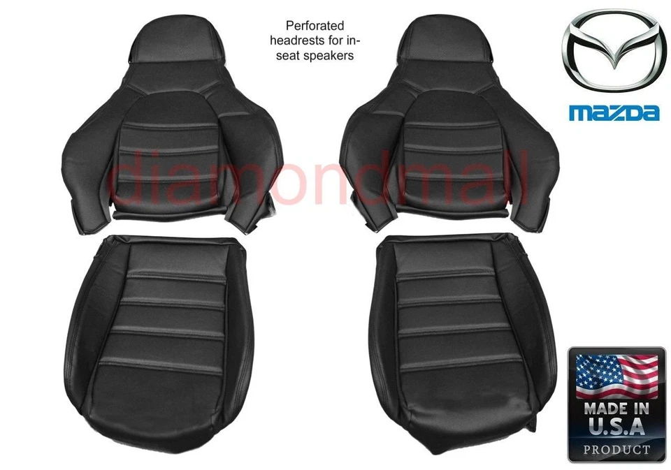 Se adapta a fundas de asiento Mazda Miata se adapta a 90-96 par de asientos estándar de cuero sintético negro Foto 2 de 2