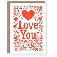 Floral Liebe Dich Herz Rot Buchdruck Jahrestag Valentinstag Valentinskarte