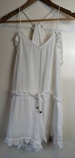 Three Of Something Ivory Ruffle Trim V-neck Sleeveless Women's Playsuit Romper M