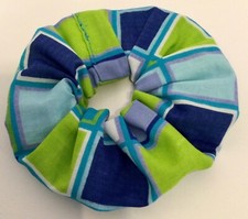 Geometric Blue  Green Scrunchie Ponytail Holder Women Teen Girl Hair Accessory