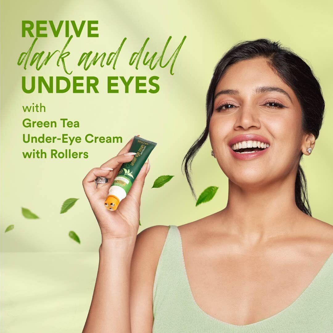 WOW Skin Science Green Tea Under Eye Cream with Rollers for Dark