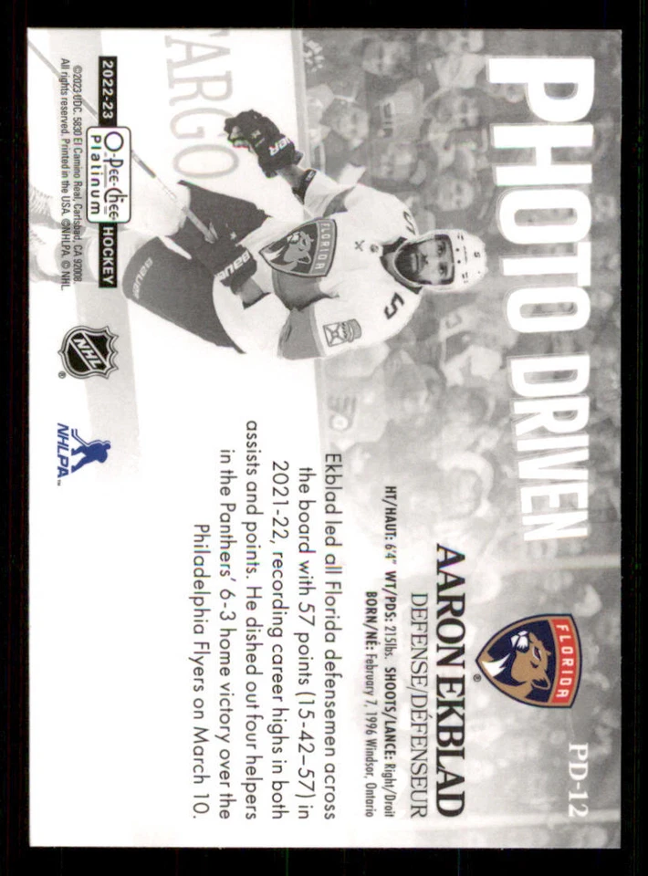 2022-23 O-Pee-Chee Platinum Photo Driven #PD12 Aaron Ekblad - Image 2 of 2