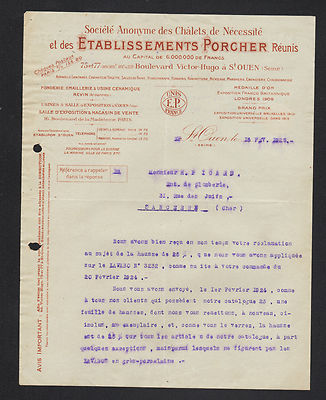 SAINT-OUEN (93) KERAMIKFABRIK von REVIN (08) EMAILLERIE ''PORCHER'' im Jahr 1925