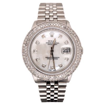 Rolex Men's Datejust 36mm Jubilee Steel Watch ICED 3.00ct Diamonds MOP Dial