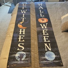 NIP 2 Piece Decor Outdoor Happy Halloween  Drink Up Witches Front Door Banners