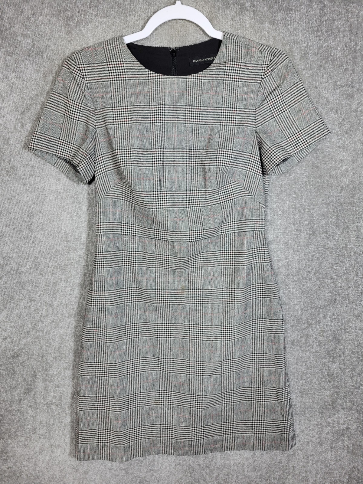 Banana Republic Dress Women Size Black Short Sleeve Plaid Career