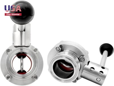 2PCS Sanitary Butterfly Valve 1.5'' Tri Clamp Clover 1.5'' Tube OD Stainless Steel