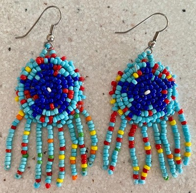 Native American Style Beaded Earrings Dangle Drop Handcrafted Ethnic Multicolor